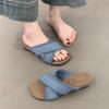 Vintage Thick-soled Slope Heel Woven Crossstrap Roman Slippers Outer Sandals Vacation Beach Cool Slippers