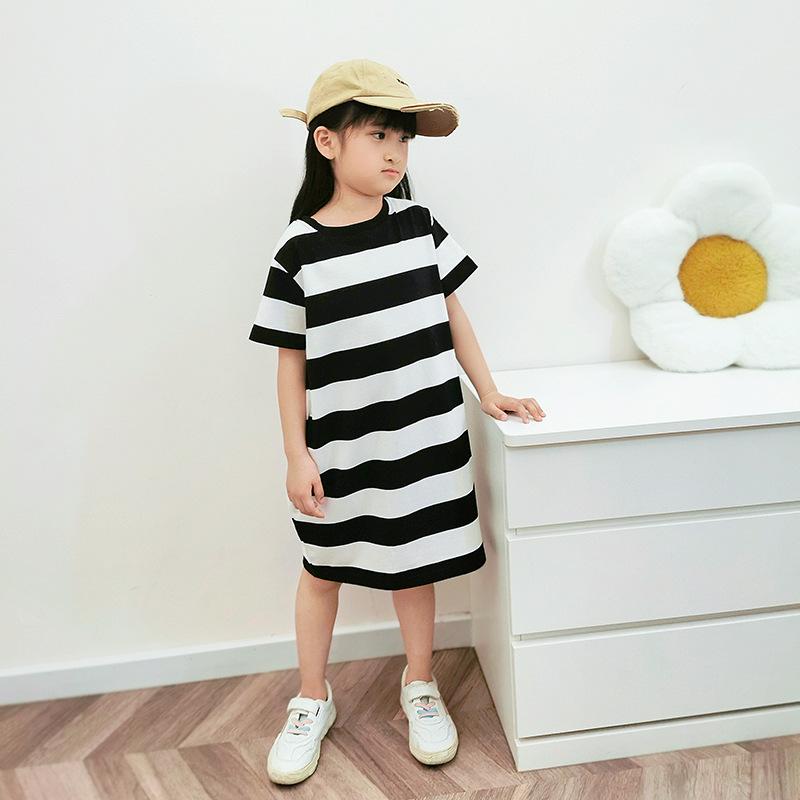 

Летнее платье принцессы в полоску в корейском стиле для девочек - модная юбка с короткими рукавами 160cm