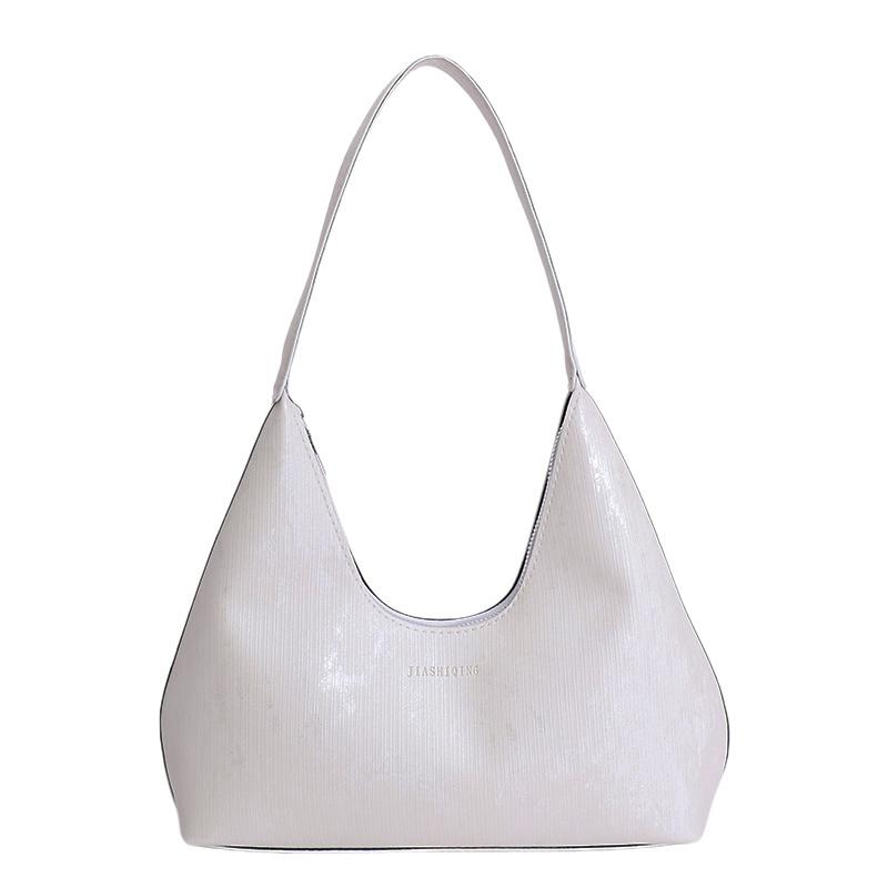 

Fashi PU Solid Color Zipper Casual Tote Bag High Capacity Commuting Shoulder Bags 2026 New Temperament Versatile Retro Bags білий