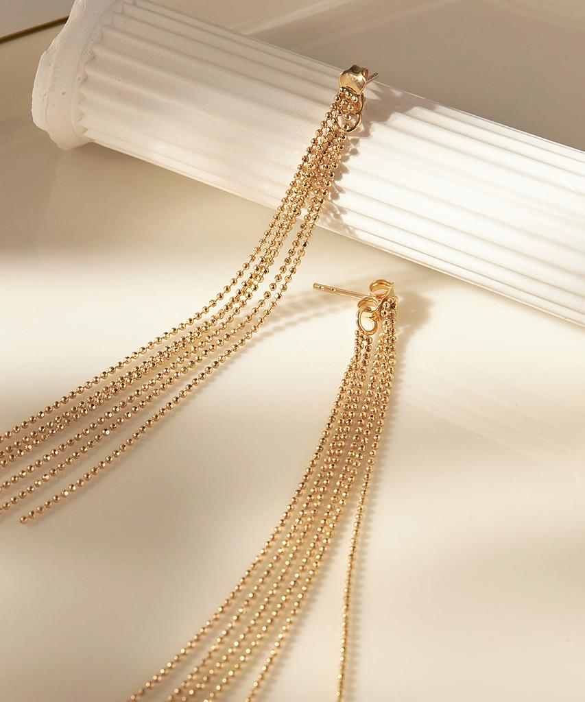 Mcel 14K Raining Tassel Two-Way Long Earrings