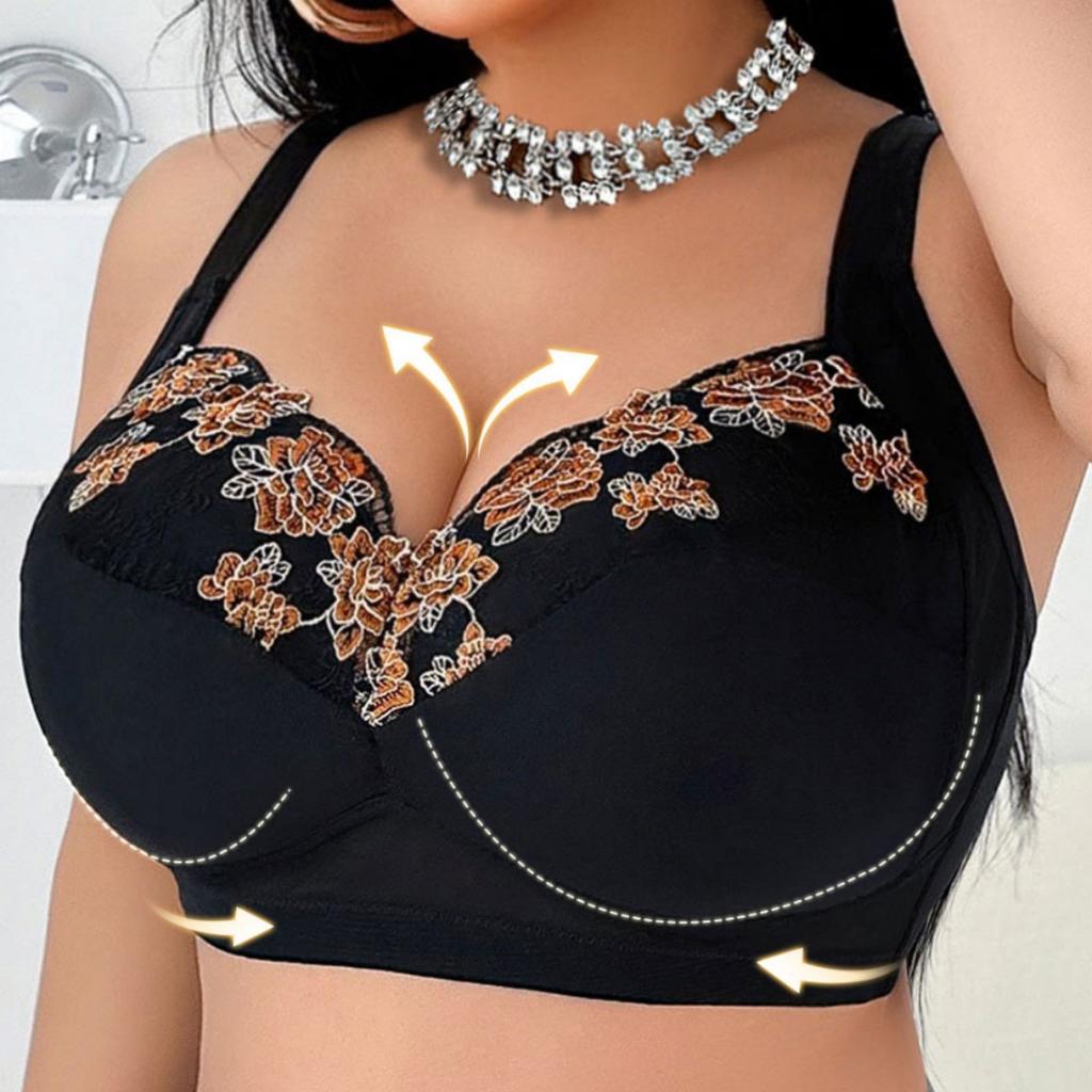 Sexy Embroidered Comfortable No-rim Bra To Reduce Breast Size for Big Breasted Fat Girls