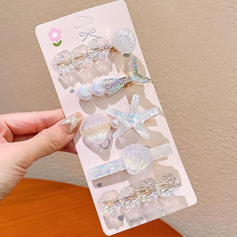 5Pcs Girls Cute Mermaid Ocean Hair Clips Starfish Shell Design Non Slip Grip For Daily Wear Birthday Parties Beach Trips