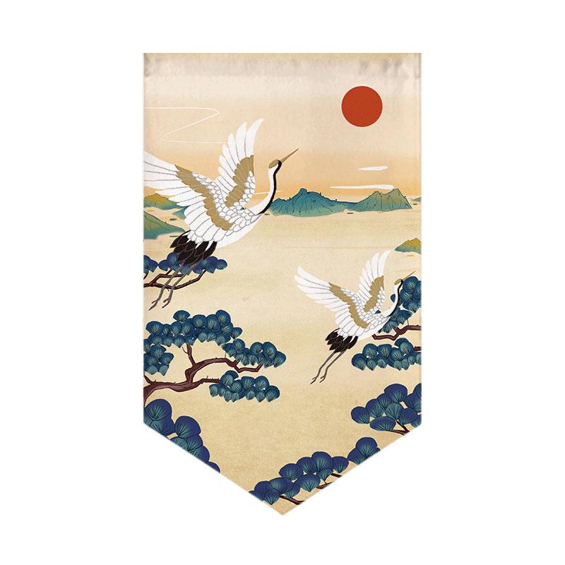 Japanese Short Door Curtain Wave Koi Kitchen Partition Triangle Flag Restaurant Hanging Curtain Pennant Izakaya Decor Drapes
