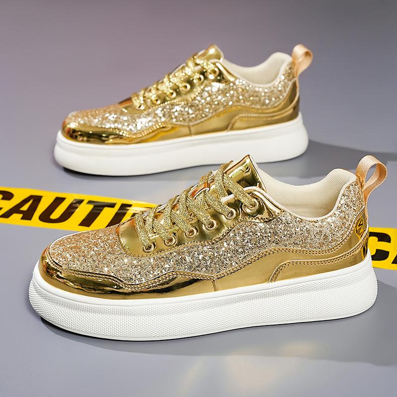 

Золотые серебряные туфли мужские и женские весенние и осенние пары лакированные глянцевые туфли для досок мужские корейские версии прилив интернет знаменитости повседневная обувь 37 золотой