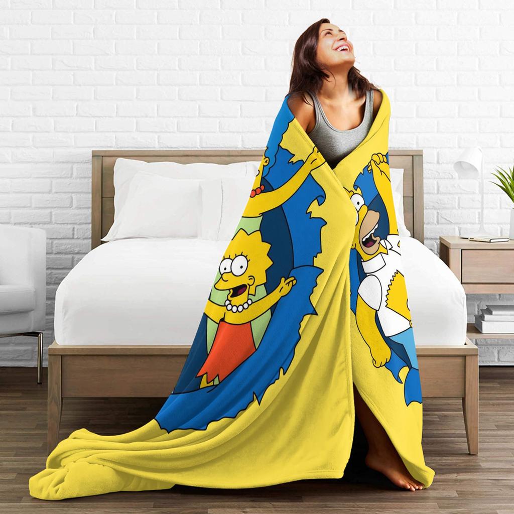 Funny The S-Simpsons Cartoon Blanket Fleece Spring Autumn Portable Lightweight Thin Throw Blanket for Bed Car Quilt