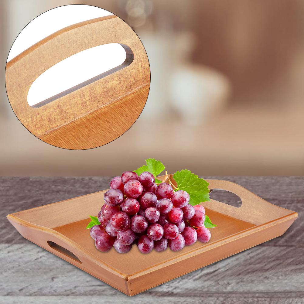 Wooden Serving Tray Plate for T Set Fruits Candies Food Towel (Dark Color)