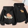 Cute Capybara Graphic Zip Hoodie for Girls Kids Cartoon Animal Print Long Sleeve Hooded Jacket With Pocket Loose Daily Outfit