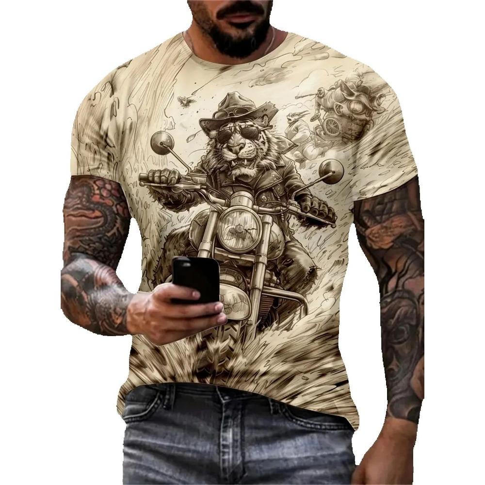 Summer Men Street Casual Clothing Vintage 3D Funny Animal Print Short Sleeve O Neck Oversized