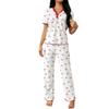 Fashion Women's Two-piece Loungewear Set, Printed Short-sleeve Top & Full-length Pants, Comfortable Sleepwear for Everyday & Relaxation