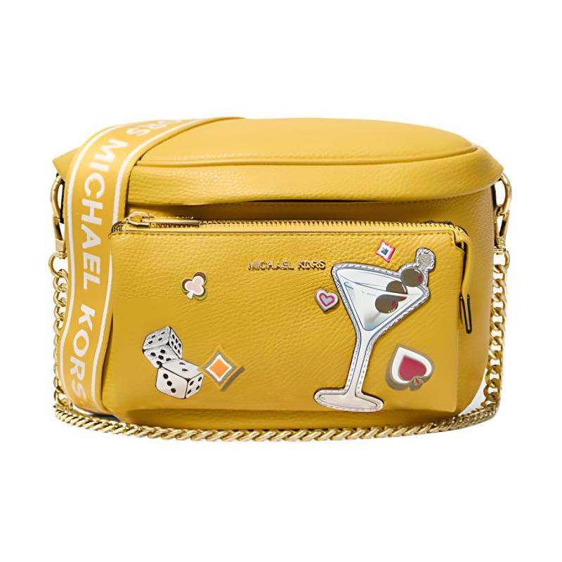 MICHAEL KORS Slater Gold Hardware Zipper Closure Polyurethane Shoulder Bag Medium Women s Yellow золотой