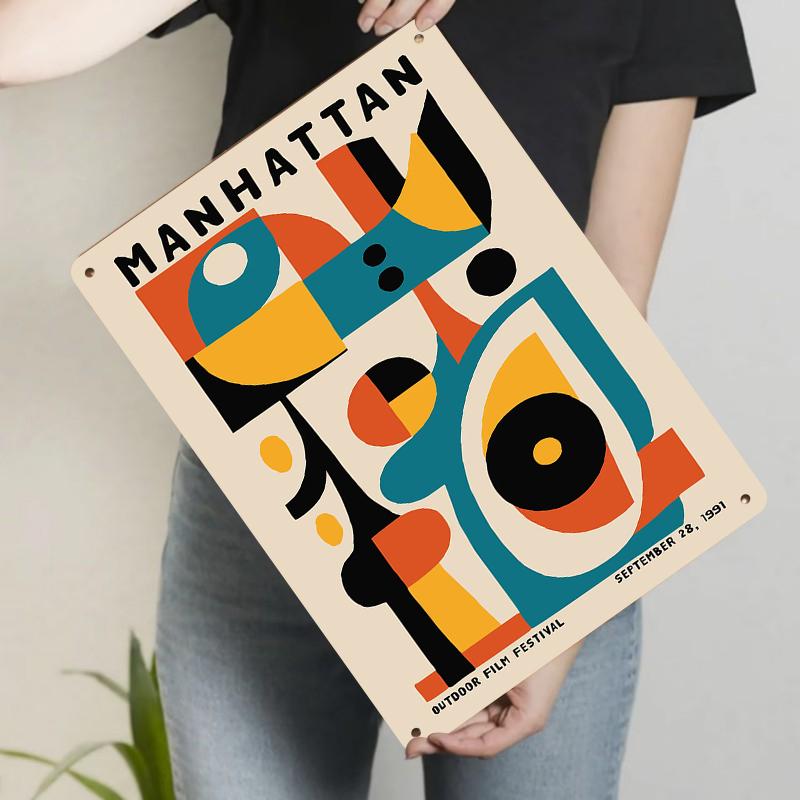 

Vintage Manhattan Outdoor Film Festival Tin Sign September Abstract Geometric Art Decor 20x30cm（7.8x11.8inch）