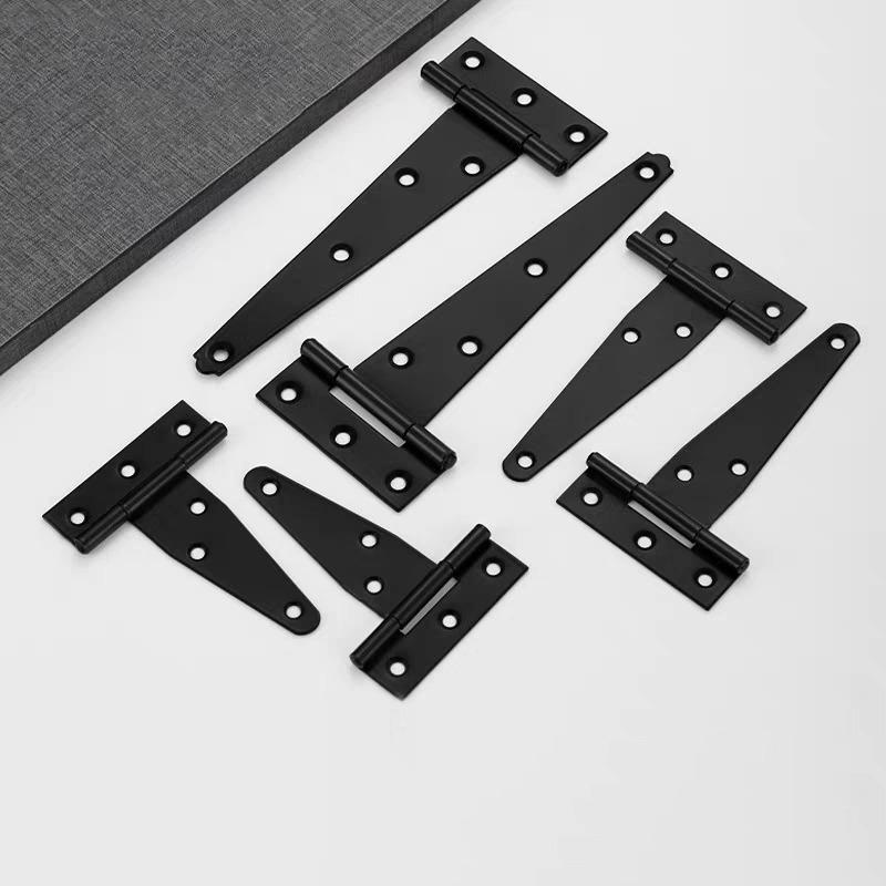 1/6set Steel T Shape Hinge Iron Triangle Hinge Rustproof Heavy Duty Furniture Hardware Black Home Door Gate Cabinet Hinges