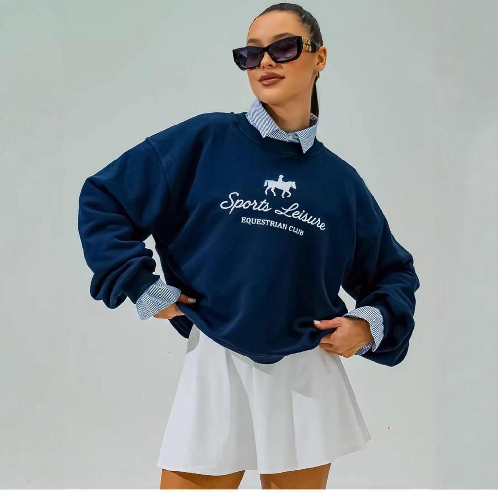 Women's Oversized Temperament Sweatshirt with Letter Print and Fleece Lining