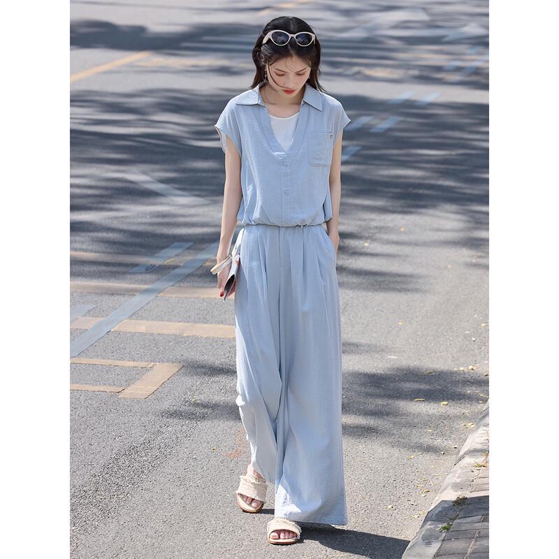 Women's Faux Two-Piece Sleeveless Top & Wide-Leg Pants Set