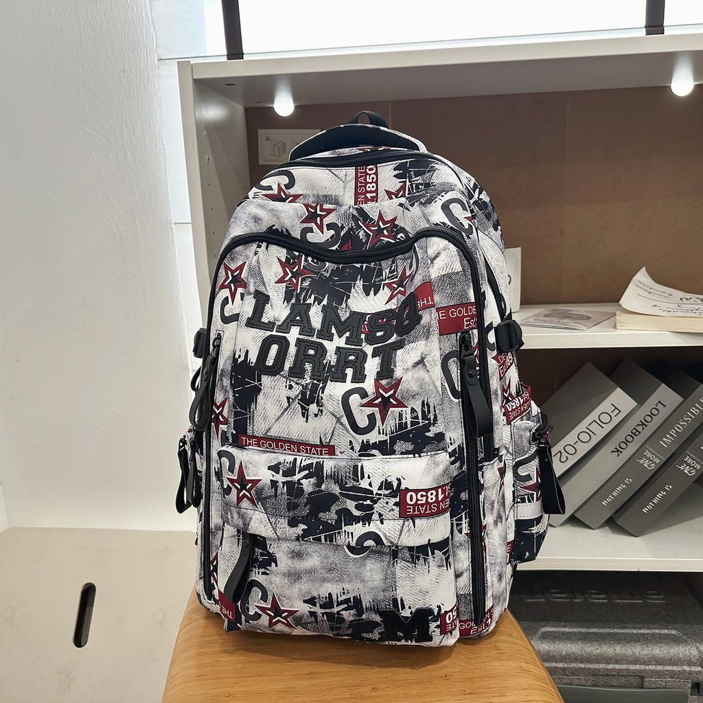 New Graffiti Niche School Bag for Junior High and High School Boys, Lightweight Spine Protection, Lightweight Large Capacity Design Laptop Backpack