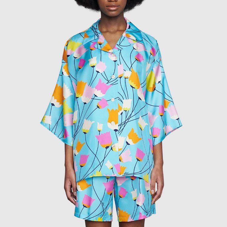 Gucci Shirts Women's Blue Cuban Collar Moderate Other 654647-ZAGZG-4337