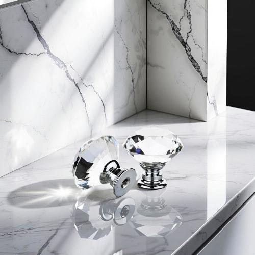 AILEWE Crystal Drawer Handles, Optical-Grade K9 Crystal Glass, Set of 5, 28mm Tall, 30mm Diameter, Clear Zinc Alloy Base, Glass Door Knobs, Closet, Dr