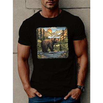 T-shirt con stampa Bear In The Wild Taglie Europee, Magliette Per Uomo, T-shirt Casual a Maniche Corte Per l'Estate
