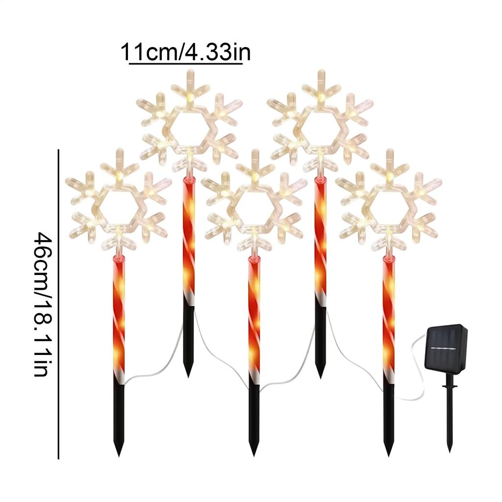 Waterproof LED Stake Lamp Solar Pathway Lights Outdoor 5 Pieces Christmas Solar Snowflake Lights for Walkway Garden Festival