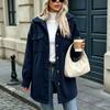 Giacca Cardigan da Donna con Cappuccio in Velluto a Coste Manica Lunga Monopetto con Tasche per Autunno Inverno
