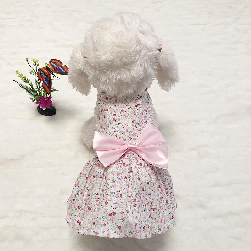 Pet clothes bow floral dog clothes summer breathable pet supplies puppy skirt teddy dog clothes (Pink,XS) розовый