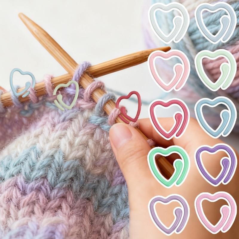 50/5x Colorful Heart Shaped Opening Knitting Crochet Locking Stitch Markers Metal Locking Stiching Rings Sewing Tool Accessories