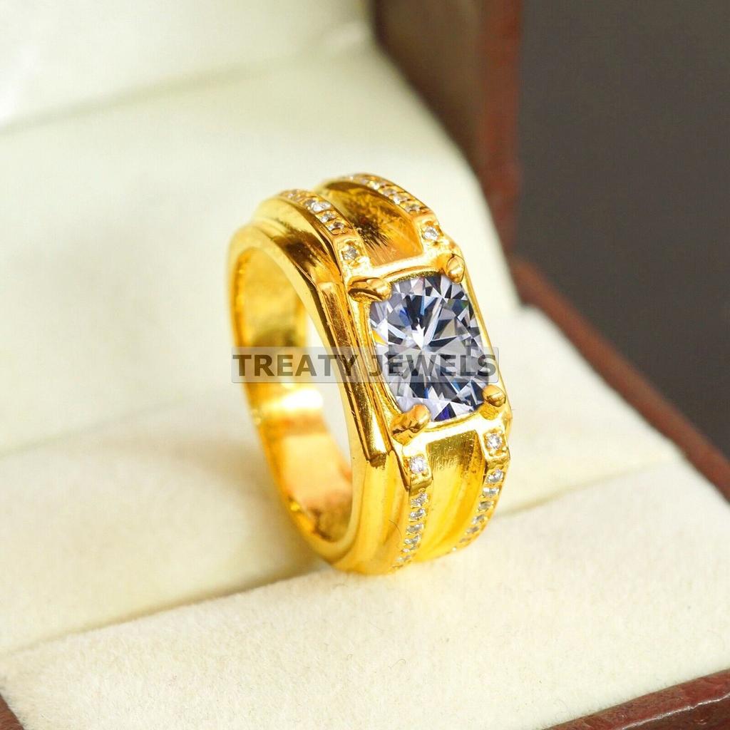 Moissanite Oval Cut With 925 Sterling Silver Gold Plated Ring For Men's #B280 JL375681927611