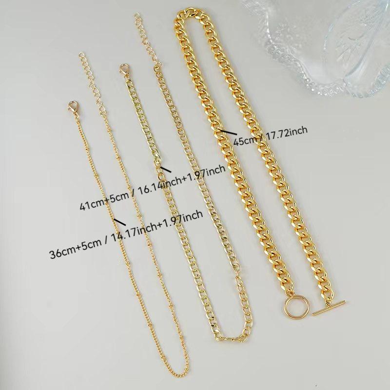 3pcs Retro Fashion Cuban Chain Geometric Chain Stacked Necklace, Daily Leisure Party Jewelry
