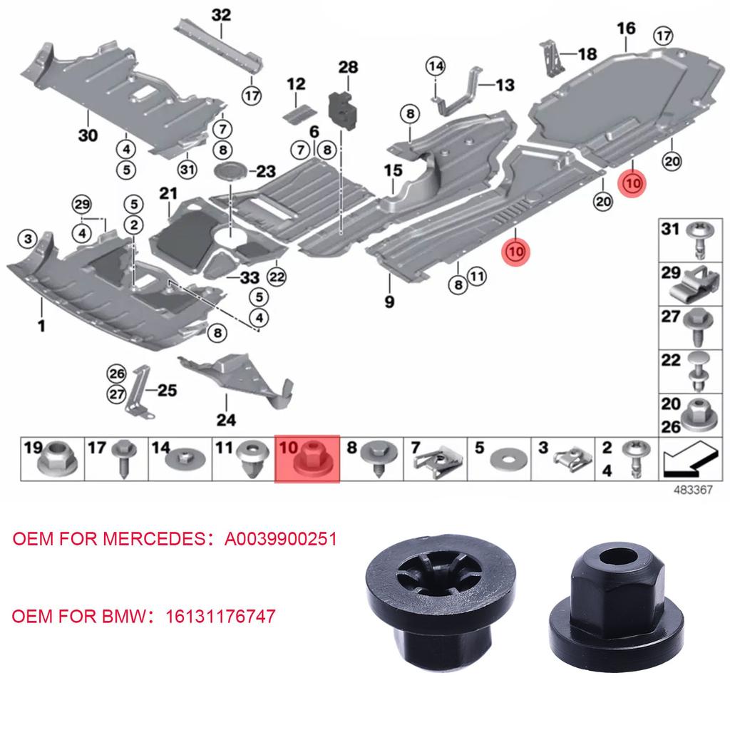 For Mercedes Benz Car Plastic Body Nut Flange Clip 16131176747 A0039900251