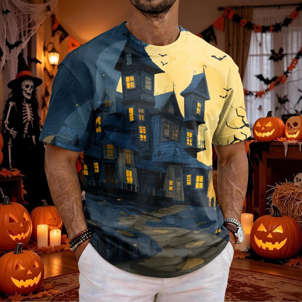 Men's Halloween Printed Short Sleeve Neck T-Shirt for Casual Daily Wear Holiday Party