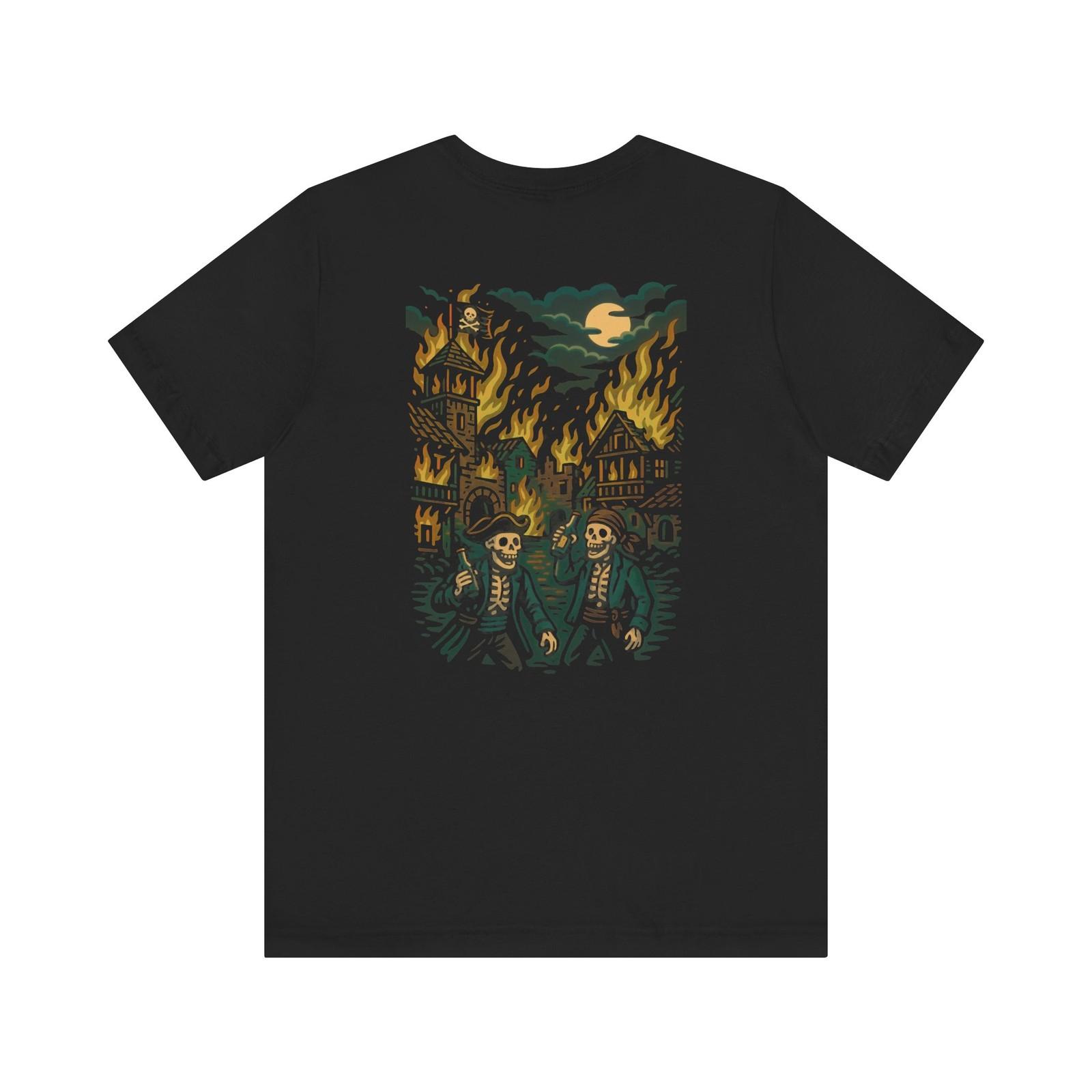 Vintage-Inspired Graphic Tee with Skull & Fire Pirates Tee Shirt Casual Wear S разноцветный