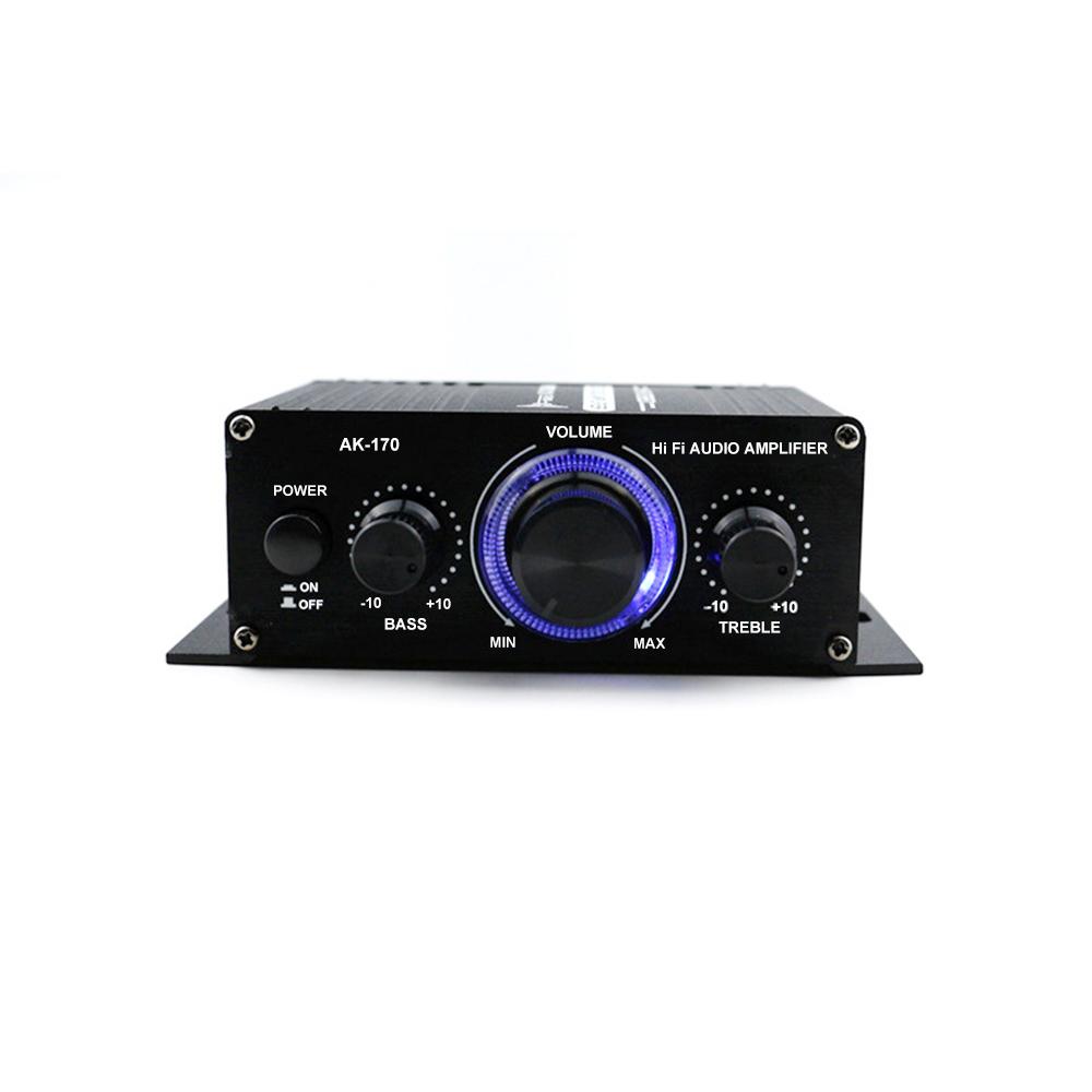 AK170 12V Mini Audio Power Amplifier Digital Audio Receiver AMP Dual Channel 20W+20W Bass Treble Volume Control for Car