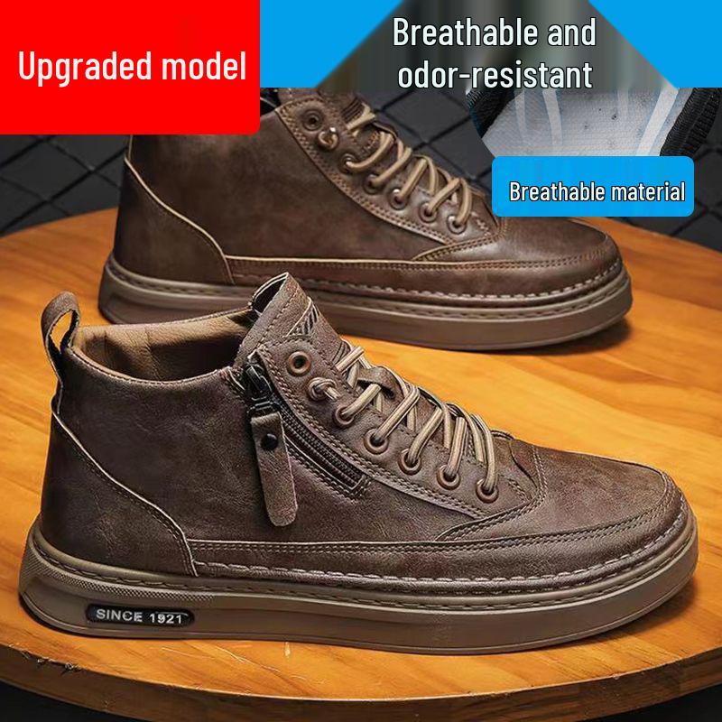 Men's Winter High-Top Plush-Lined Leather Boots - Trendy Casual Martin Snow Boots