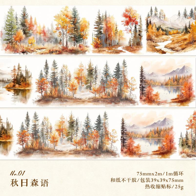 Mr. Paper, Autumn Forest Series Washi Tape Stickers, Scrapbook Phone Cases, Notebook Diaries, Decorative Stationery Stickers