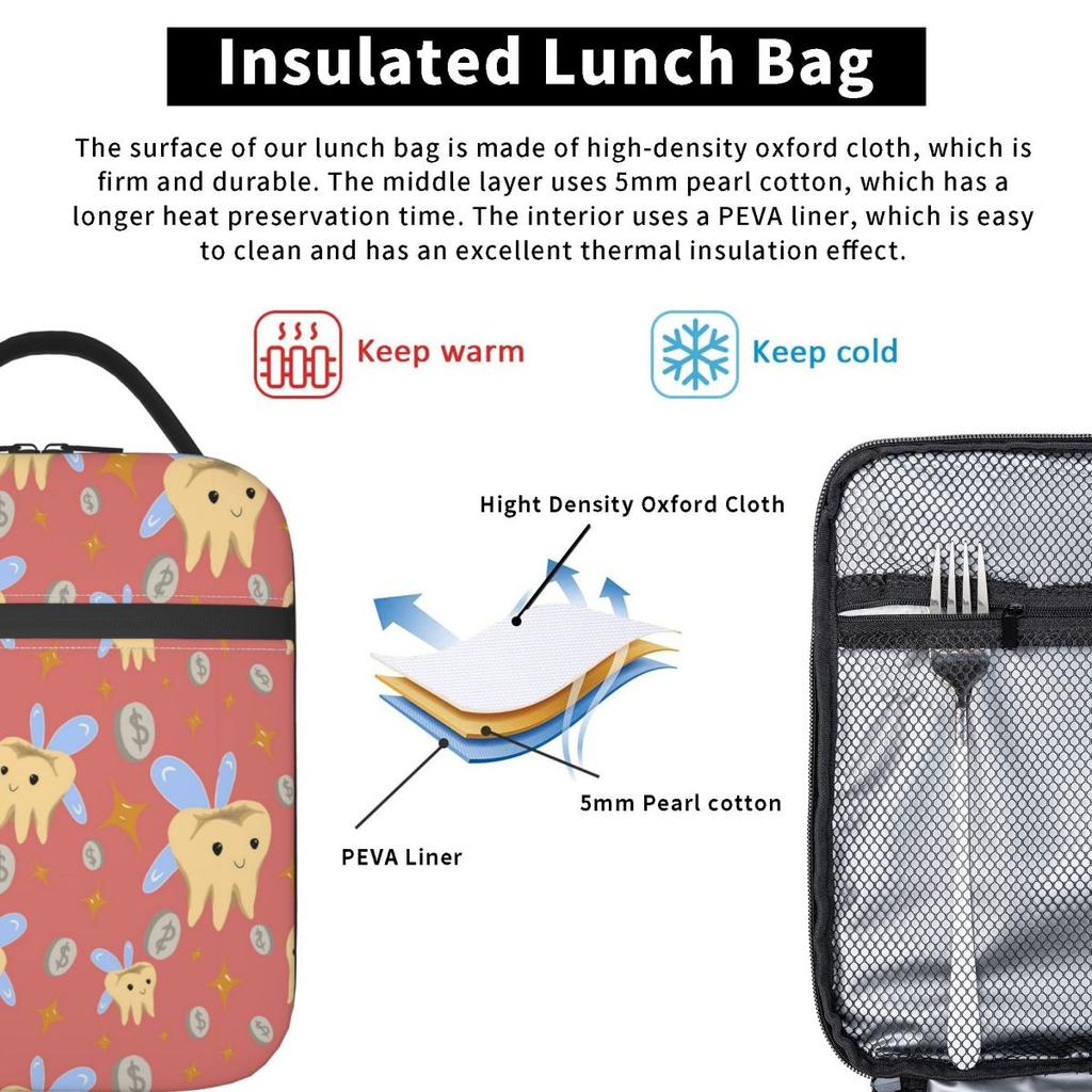 Cartoon Tand Tandfee Geïsoleerde Lunchtas voor Vrouwen Kantoor Koeltas Thermische Voedseldoos Tote Draagbare Lunchboxen Container