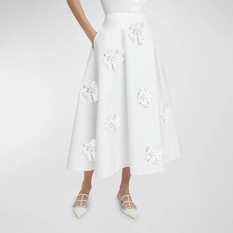 

Юбка А-силуэта с высокой талией и цветочной лоскутной отделкой 2025 - Женская летняя мода S белый