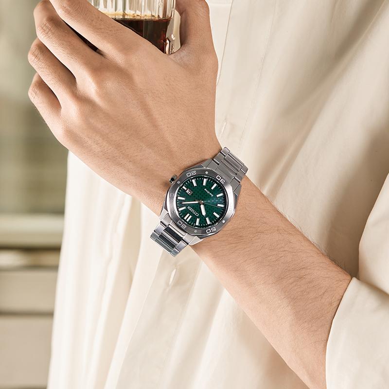 CITIZEN Eco Drive Light Powered Quartz Movement Stainless Steel Strap Watch 41mm Unisex Green Dial BM7630-80X