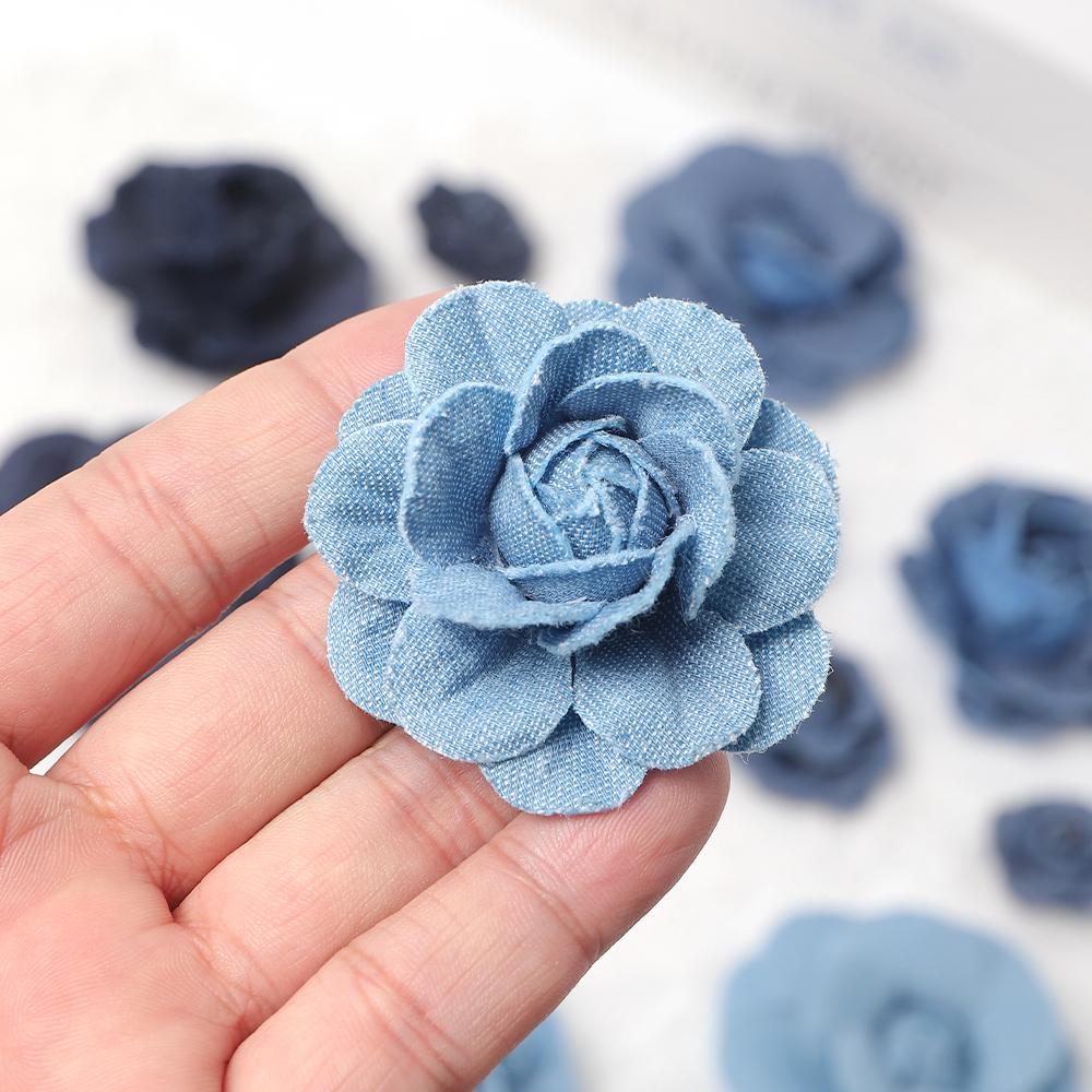 3/5PCS Blue Artificial Flowers Heads Fake Flowers Wedding Decoration Bride DIY Clothes Headwear Accessory Craft Gifts Ornament