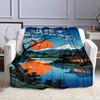 Cherry Blossom Sunset Near Mount Fuji Patterned Flannel Blanket Perfect for the Bedroom Living Room, Sofa, or a Little Nap