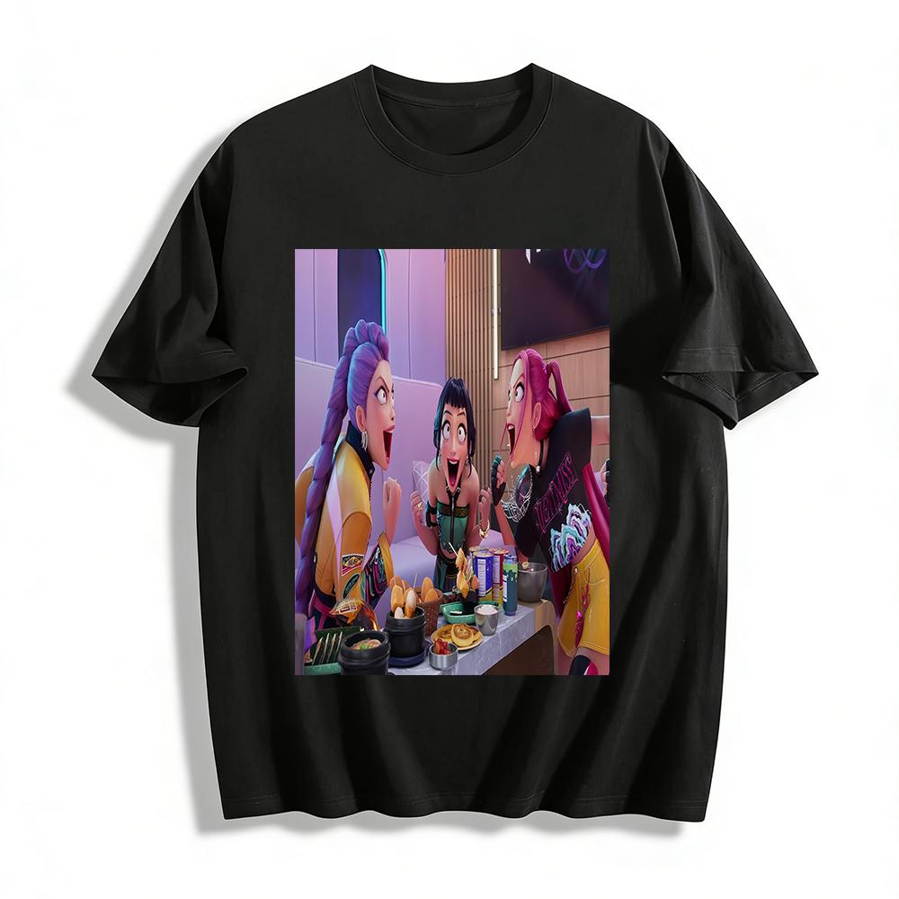 

K/DA Surprised Moment Print T-shirt Trendy Anime Style Loose Casual Daily Top For Fans Pure cotton T-shirt XXS