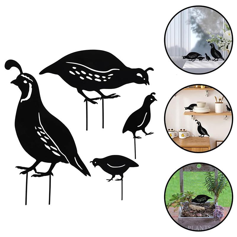 4Pcs Metal Quail Garden Decorative Statues Standing Metal Quail Lawn Sculptures Ornaments Metal Quail Art Sculptures