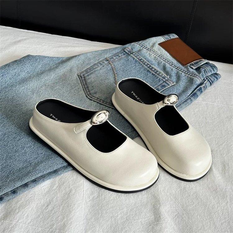 

2025 лето новая сумка тапочки с закрытым носком женская мода толстая подошва мелкий вырез не устают ноги полусабо одинарная обувь с юбкой ленивая обувь 40