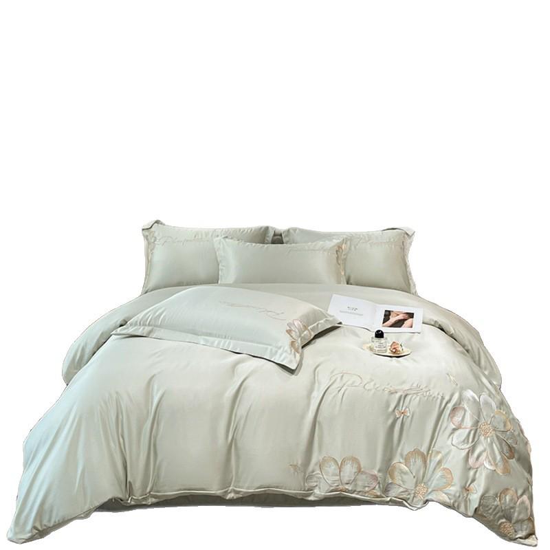 Hepburn Series: Luxurious Floral Embroidery Cotton Bed Sheet Set - Skin-Friendly, Fitted Style, Four-Piece