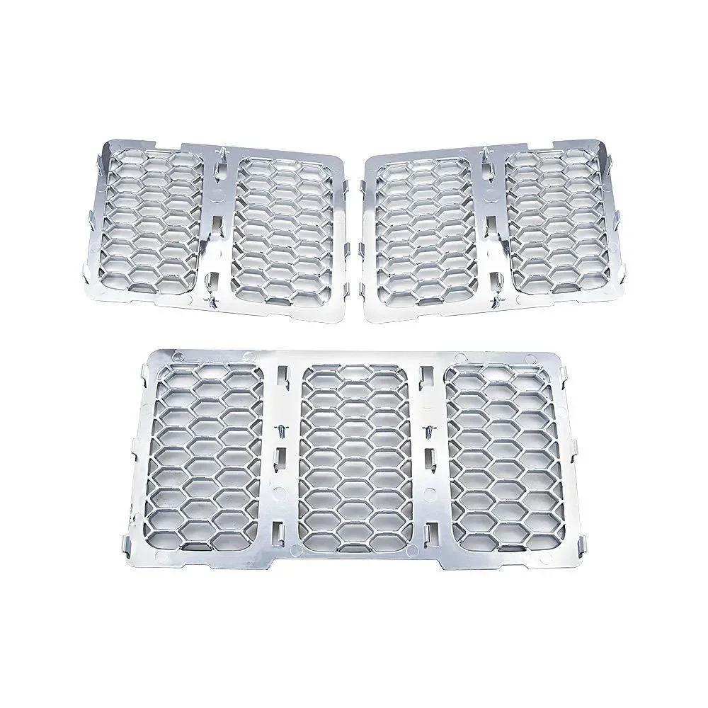 Car Front Grille Insert Grill Cover Trim 3PCS ABS Front Insert Honeycomb Grille Grill Mesh For Jeep Grand Cherokee 2014-2016 серебряный
