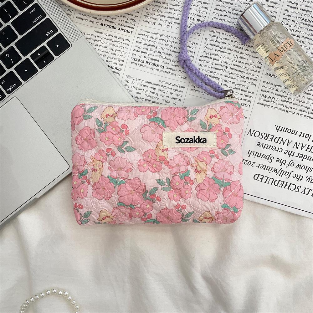 Floral Quilted Cotton Sanitary Napkin & Coin Storage Bag - Large Capacity, Soft, Cute Design