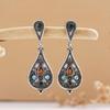 Retro Ethnic Bohemian Floral Water Drop Earrings with Tri-Color Gemstones