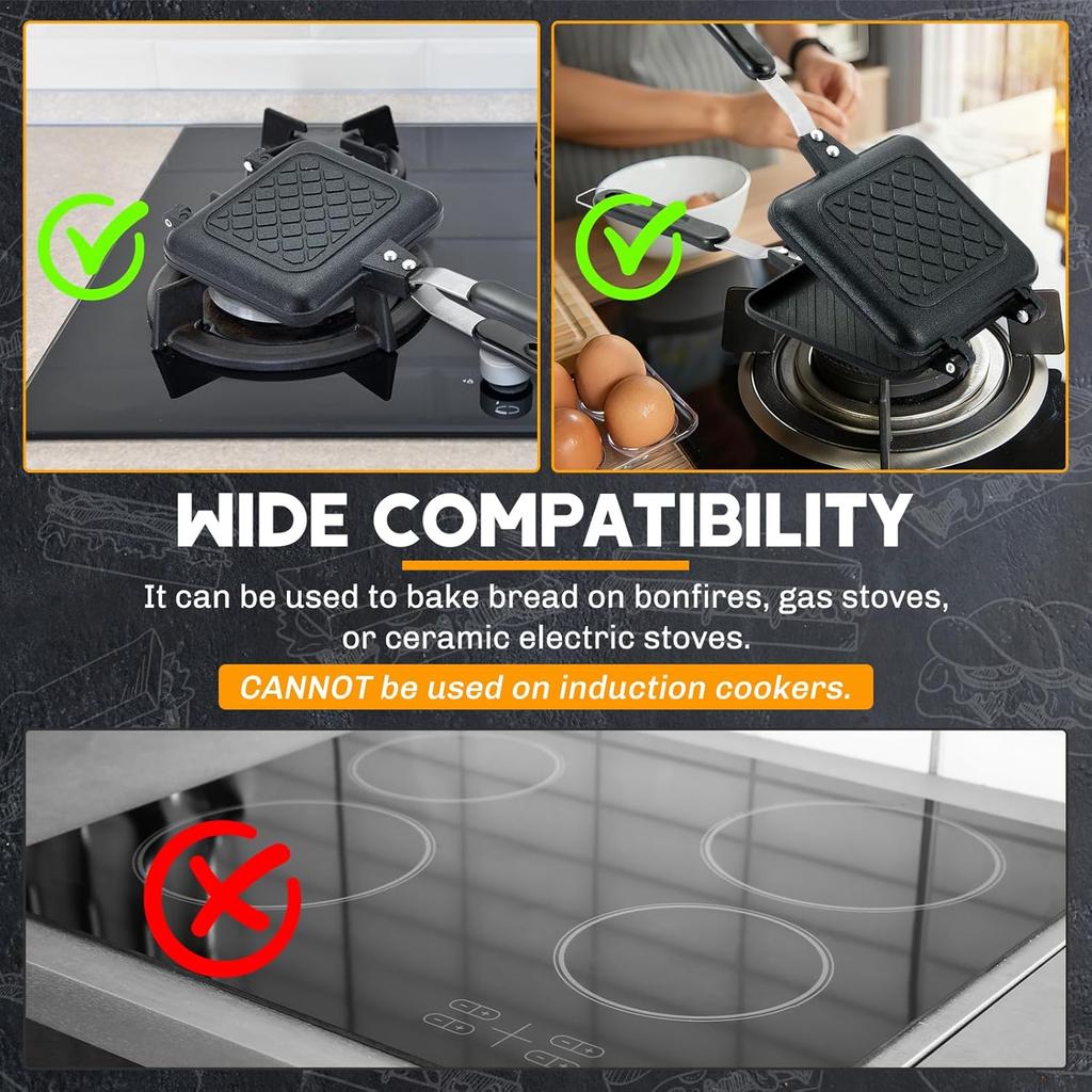 Maker Pan, Grilled  with Non-Stick Double Sided Flip Frying Pan, Toasted Cheese Sandwich Ma