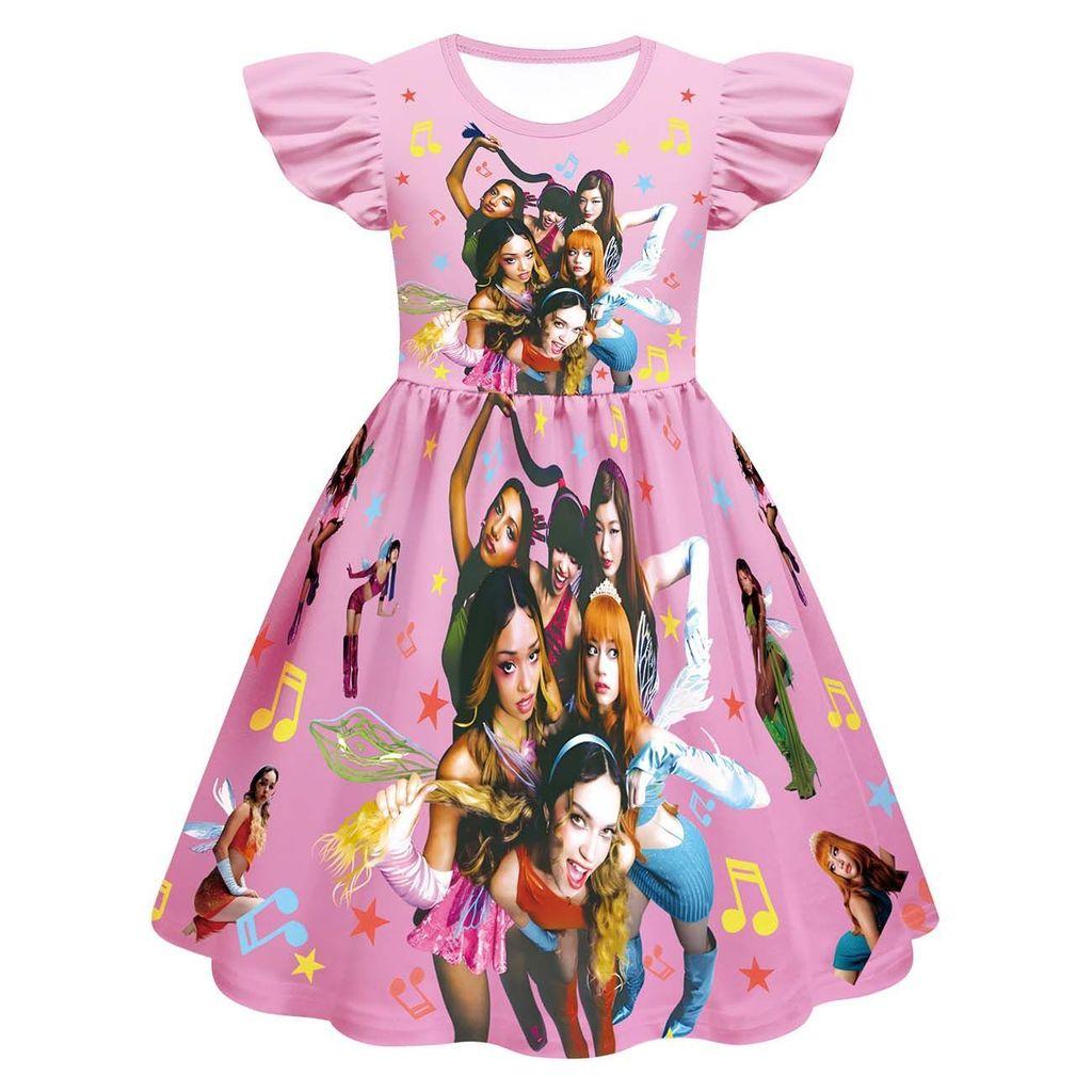 82984 Kids Girls KATSEYE Printed Short Sleeves A Line Dress