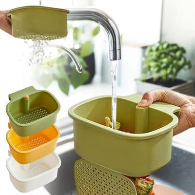 One-Button Opening And Closing Hanging Sink Corner Rack, Curetoaway Suction Cup Sink Corner Rack, Quick-Drain Self-Cleaning Strainer Basket