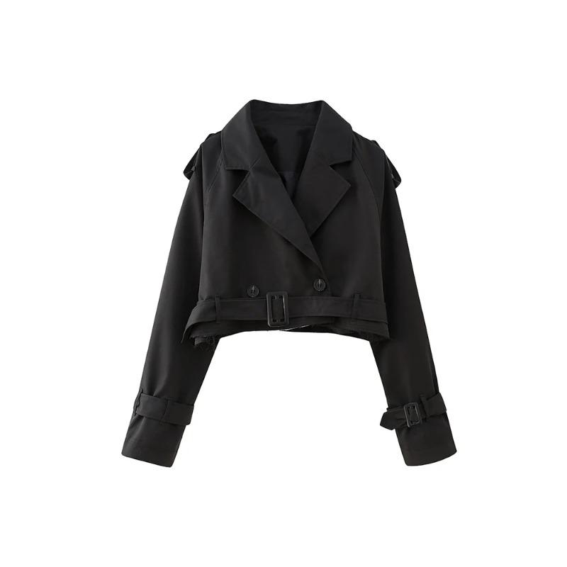 

Женская мода с поясом укороченная куртка-тренч винтажная с вырезом на шее и длинным рукавом женское шикарное женское пальто L чёрный